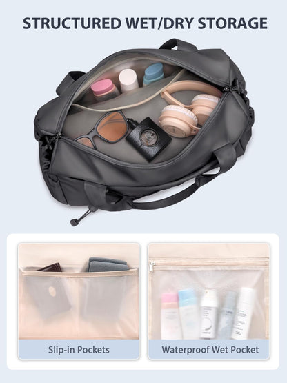 Small Gym Bag for Women with Yoga Mat Holder and Wet Compartment, Mini Gym Duffle Bag Yoga Bag with Water Bottle Pocket for Workout Travel, Dark Gray