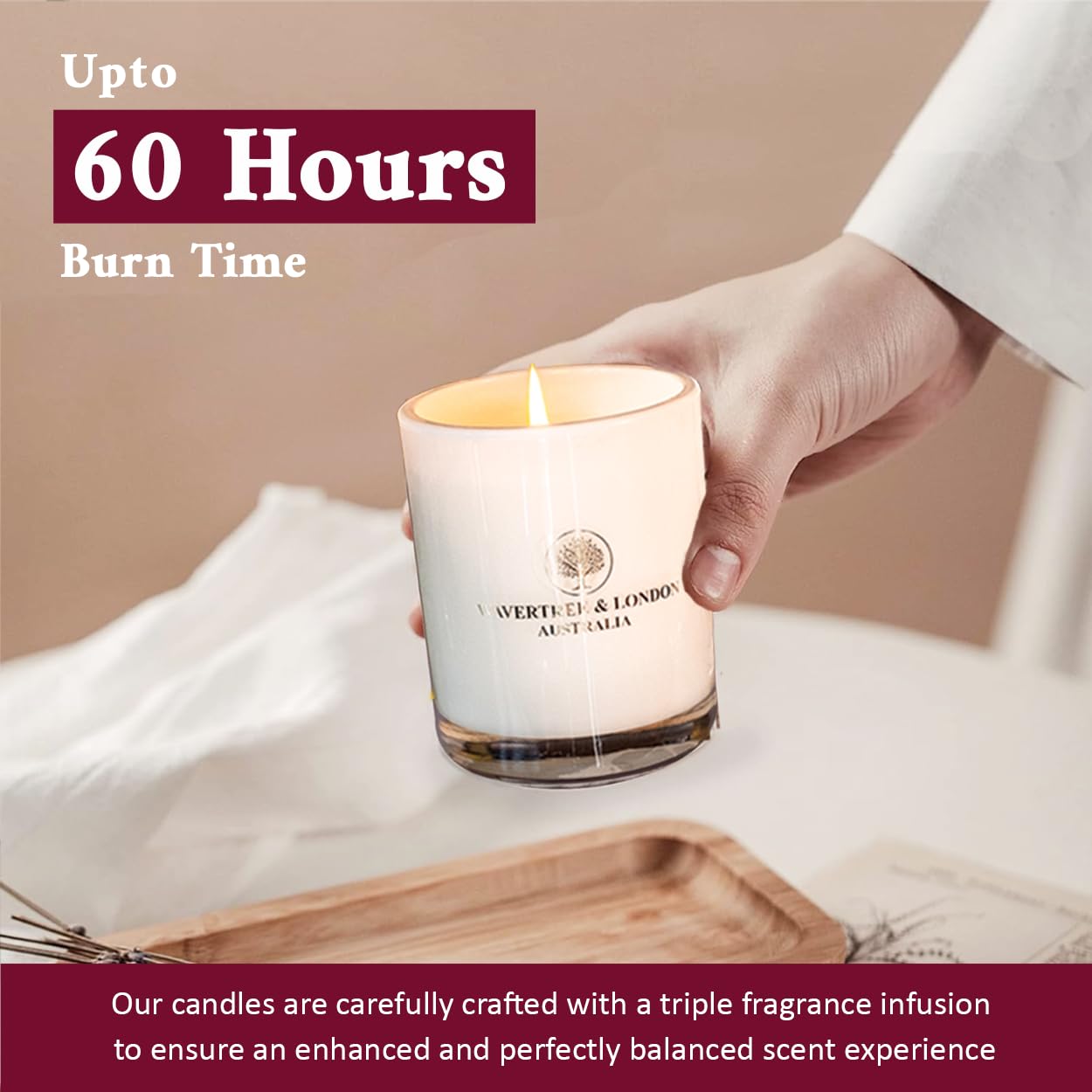 Wavertree & London Organic Japanese Plum Scent Soy Wax Candle | Non Toxic 100% Cotton Wick Triple Scented Pure Natural Soy Wax Candles, Hand Poured in Australia | 60 Hours Burning Time, 11.66 Oz