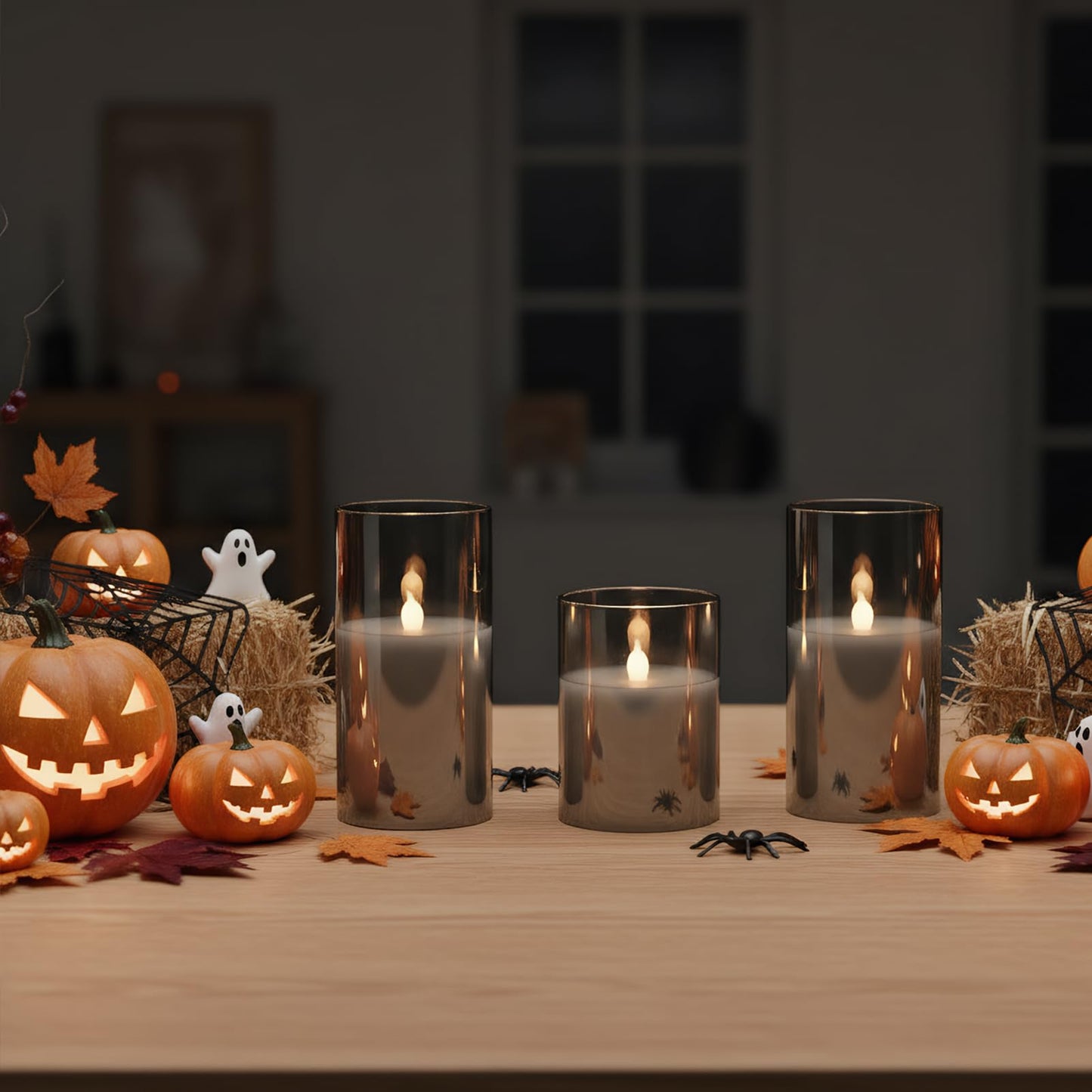 GenSwin Gray Glass Battery Operated Flameless Led Candles with 10-Key Remote and Timer, Real Wax Candles Warm White Flickering Light for Home Decoration(Set of 3)