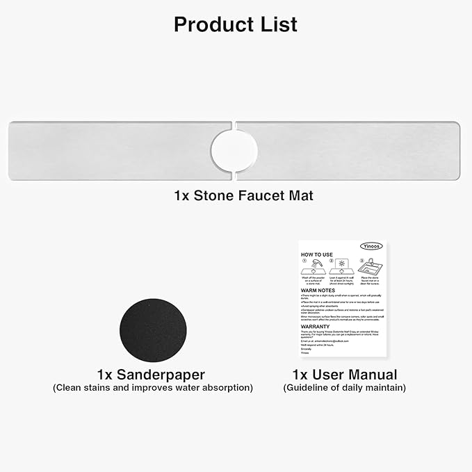 30" x 4" Stone Faucet Mat for Kitchen Sink, Quick Drying Diatomite Sink Tray