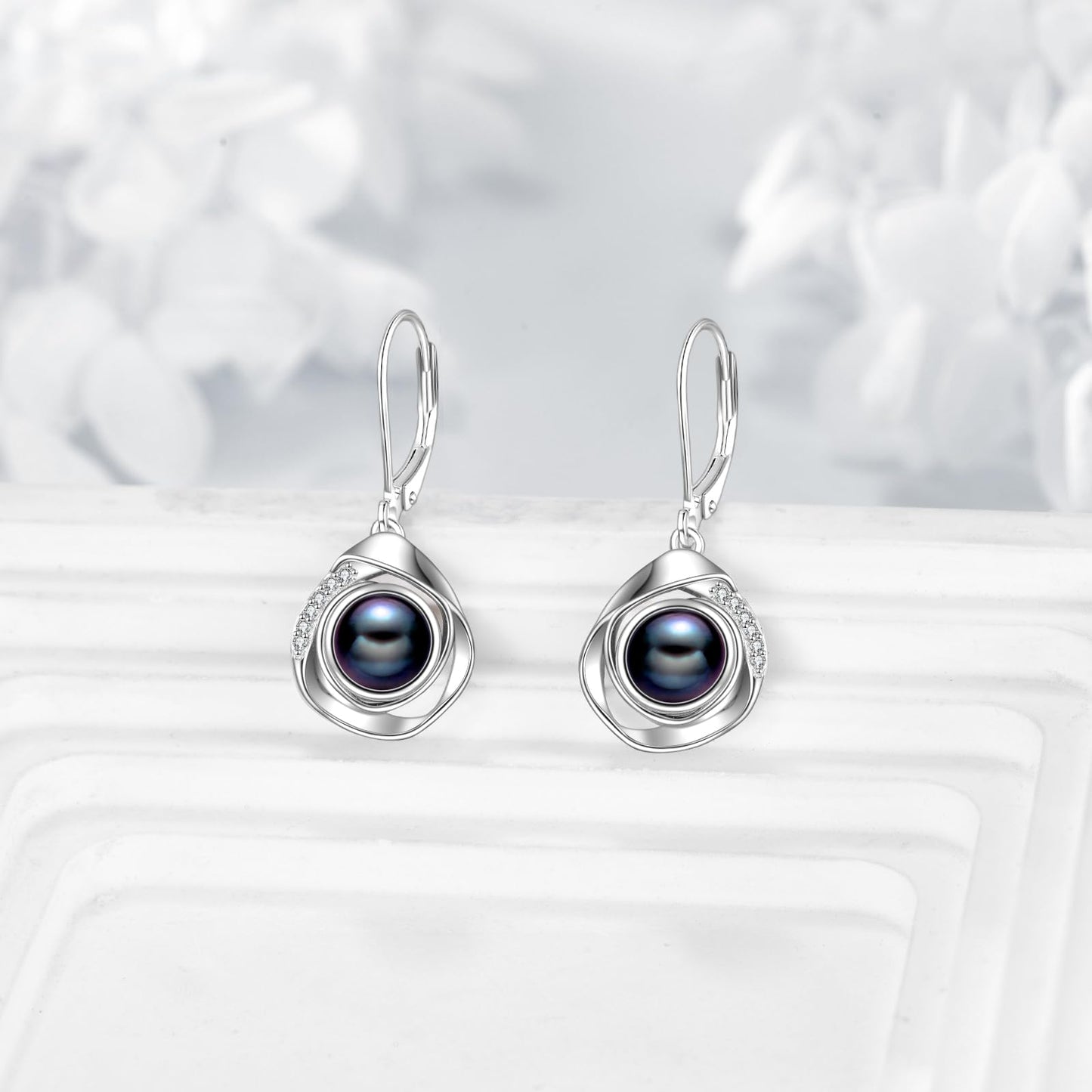 925 Sterling Silver Black Pearl Leverback Earrings Dangle Drop Jewelry Gifts for Women (Black Pearl)