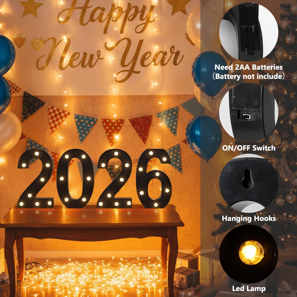 Black 2026 LED Marquee Numbers, LED Marquee Letter Lights New Year decor, Grad 2026 Sign Light up Letters for Graduation Decorations, Class of 2026 Light Up Numbers for Home College Graduation Party
