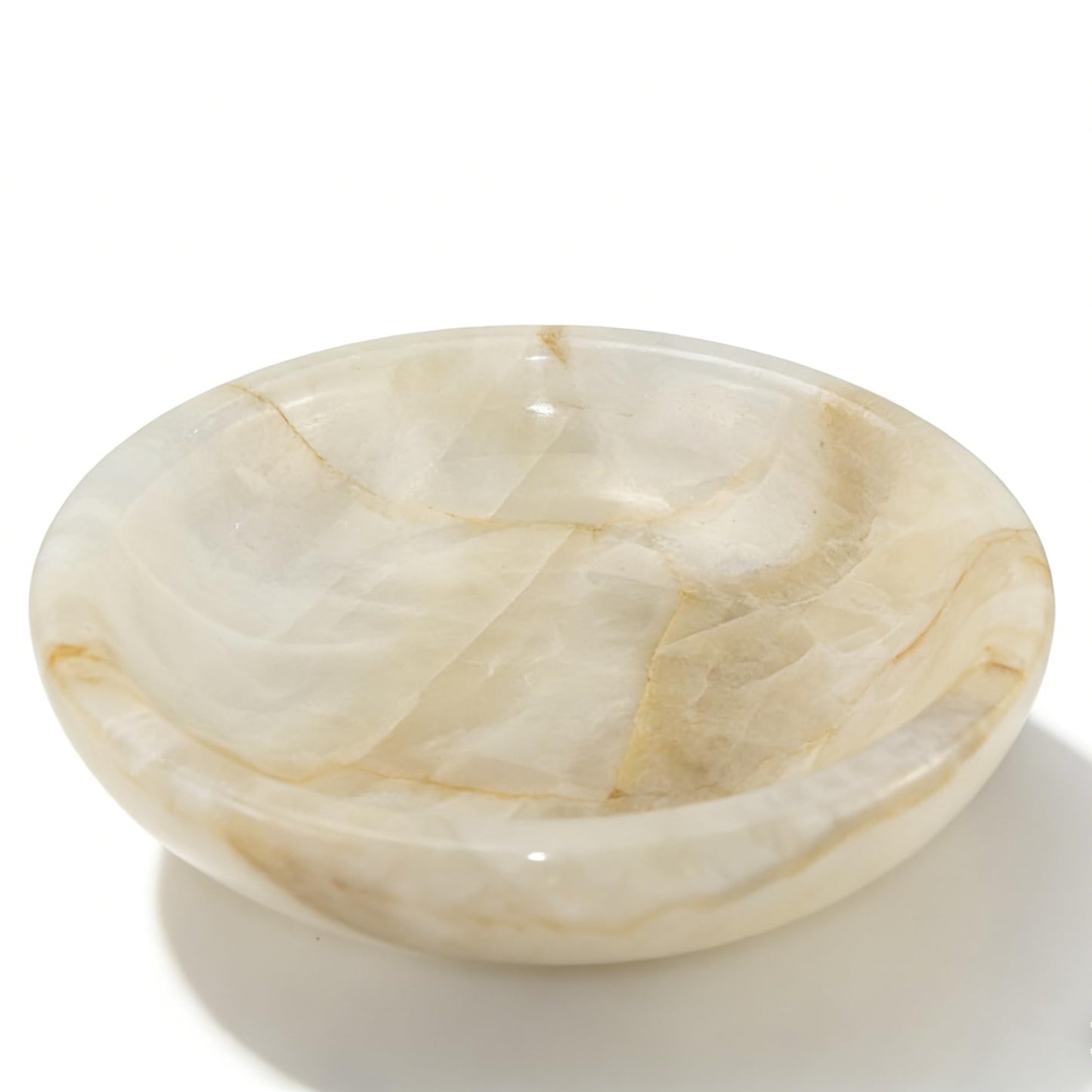 YeasHome Calcite Stone Bowl, D20 Natural Crystal Bowl for Decor - Hand Carved Decorative Bowl for Centerpiece, Coffee Table, Yoga Meditation, Gift Idea (Marbled Pattern)