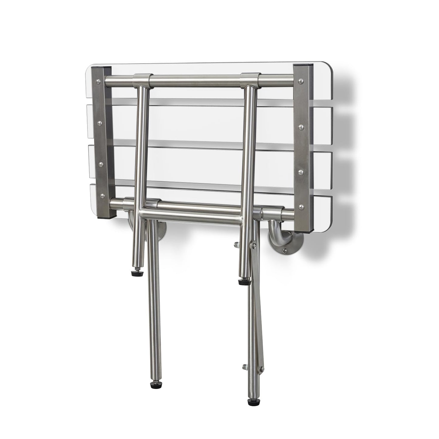 Seachrome 28-inch x 15-inch ADA Bariatric Folding Wall Mount Bathroom Shower Seat Bench with Legs, White Slatted Phenolic Seat
