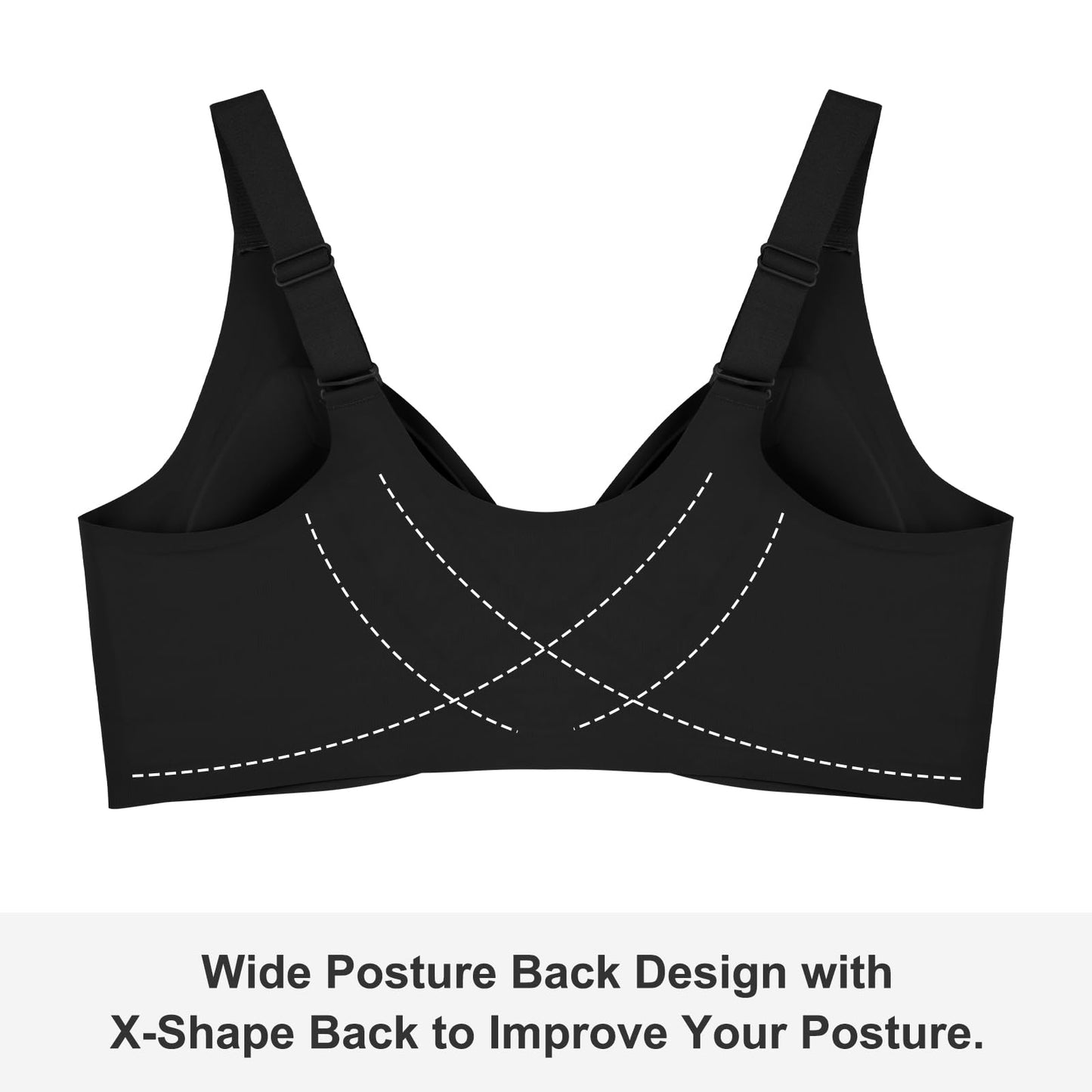 Starmiss Seamless Front Closure Bra for Women Posture Back Smoothing Wireless Brasieres, Black, L