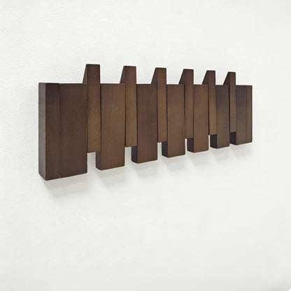 ZOESEEK 16.9" Wooden Piano Key Coat Rack Wall Mounted, Flip Down 6 Hooks Heavy Duty for Hanging Coats/Hats/Keys/Towels/Bags, Natural Walnut Entryway Hanger Art Hook
