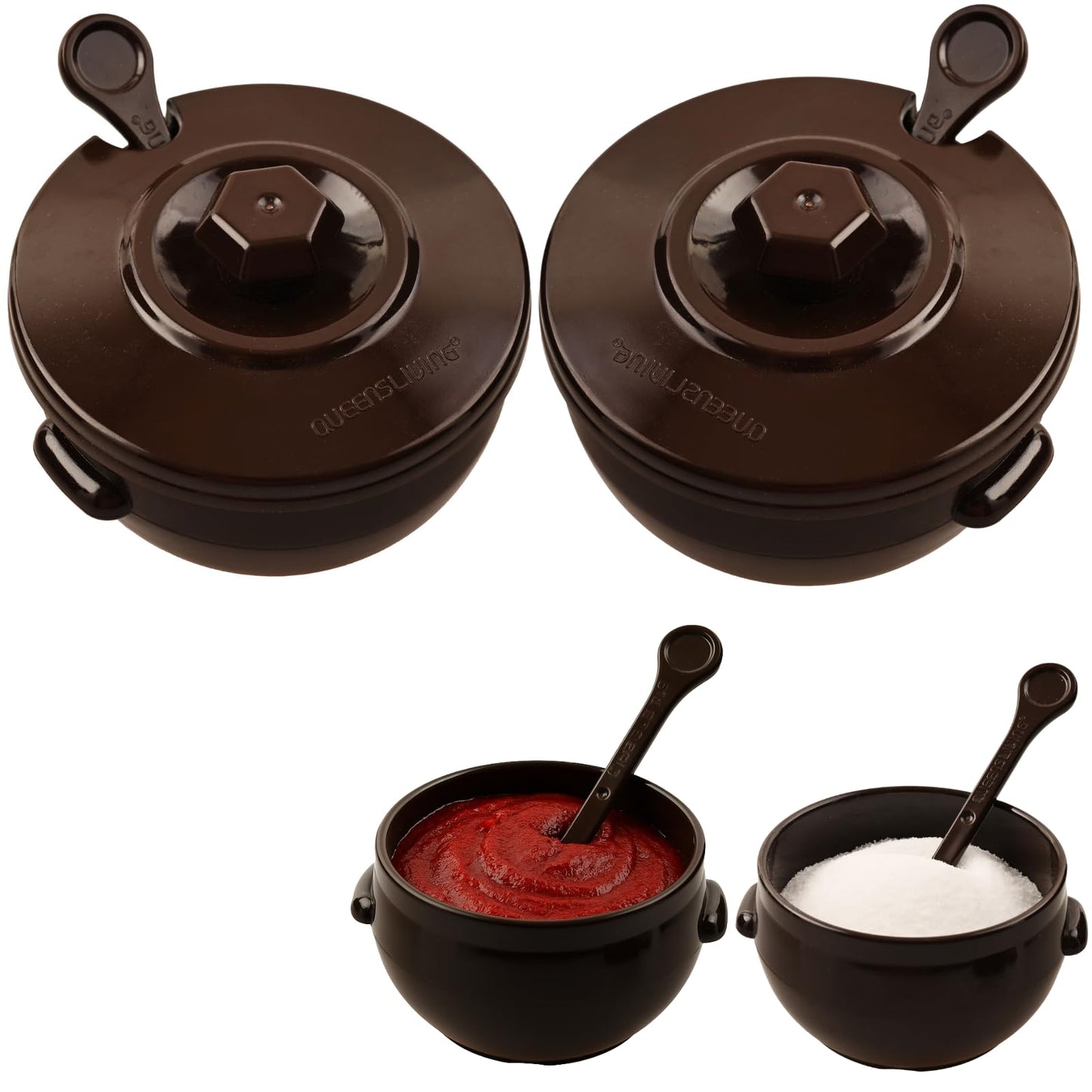 Korean Condiment Jar with Lid & Spoon Small 2pack - Korean Design Spice Jar for Gochujang, Salt, Chili Paste - Elegant Black Seasoning Container - Multifunctional Spice for Kitchen - Container Sets