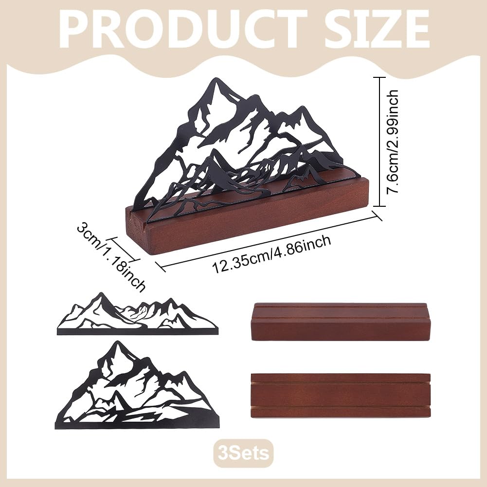 UNICRAFTALE 3Set Mountain Business Cards Holder Black Desktop Card Display Stand Holders Iron with Pine Wood Cards Stands 3x12.3x7.6cm Professional Card Organizer for Office Home