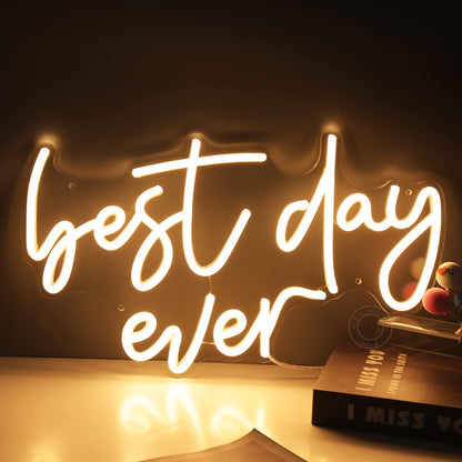 SYLHOME Best Day Ever LED Neon Light Up Sign USB Bedroom Living Room Bar Club Baby Cave Wall Decor Sign Wedding Birthday Anniversary Proposal Party Sign Christmas Gifts 15.8" X 9.1" 5V