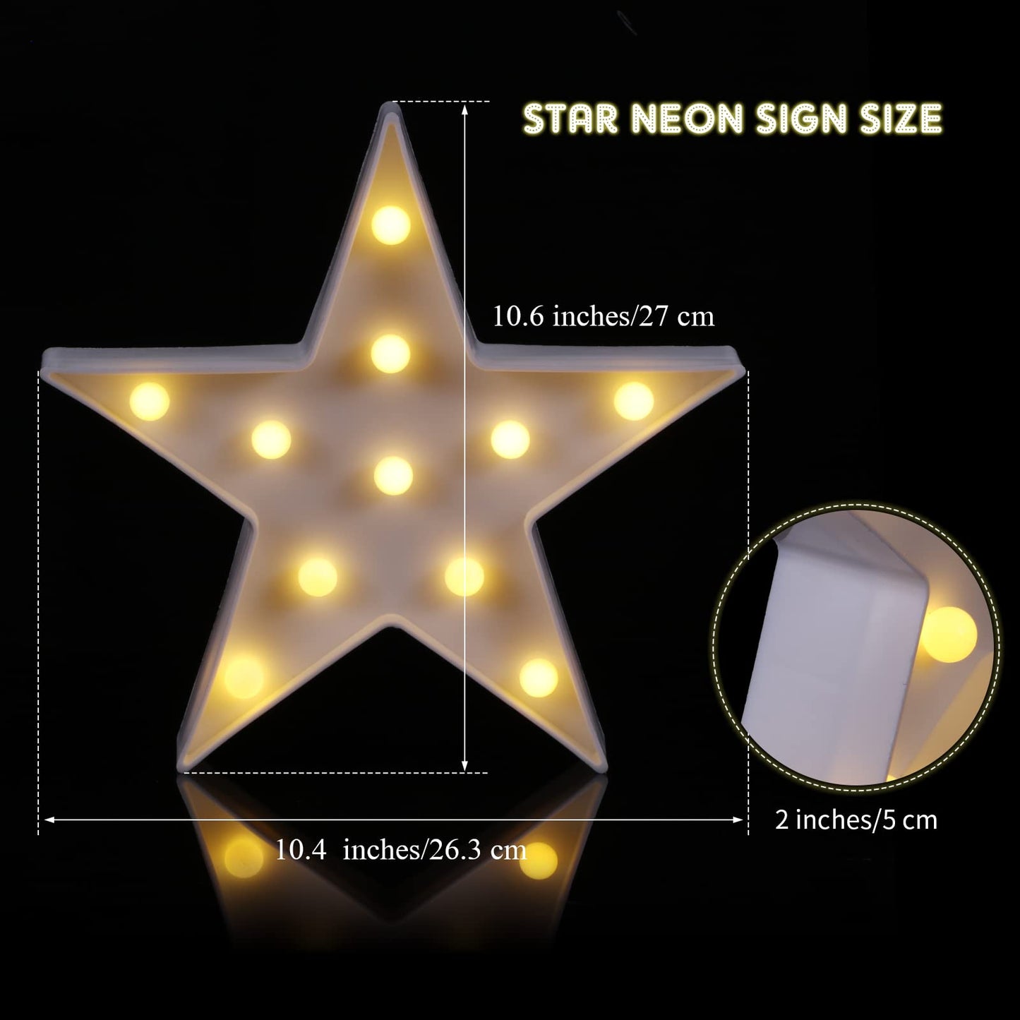 Tarpop 2 Pcs Star Plastic Night Light Battery Operated LED Marquee Light Star Sign Room Wall Lamp for Movie Night Supplies Carpet Party Decorations Christmas Theater(White)