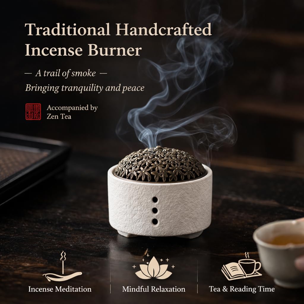 Zen Incense Burner, Minimalist Ceramic Stick Incense Holder for Cone, Stick and Coil Incense for Yoga, SPA, Meditation