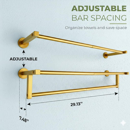 Gold towel rack | 4 in 1 Multifuntional, Horizontal & Vertical towel holder for bathroom wall & Double towel rod & Toilet Paper Holder | towel storage Rustproof | shower towel holder | wall towel rack