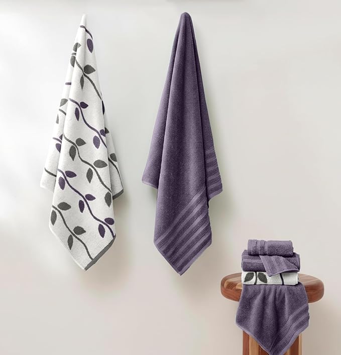 Modern Threads Organic Vines 6-Piece 100% Cotton Towel Set – Yarn Dyed Jacquard
