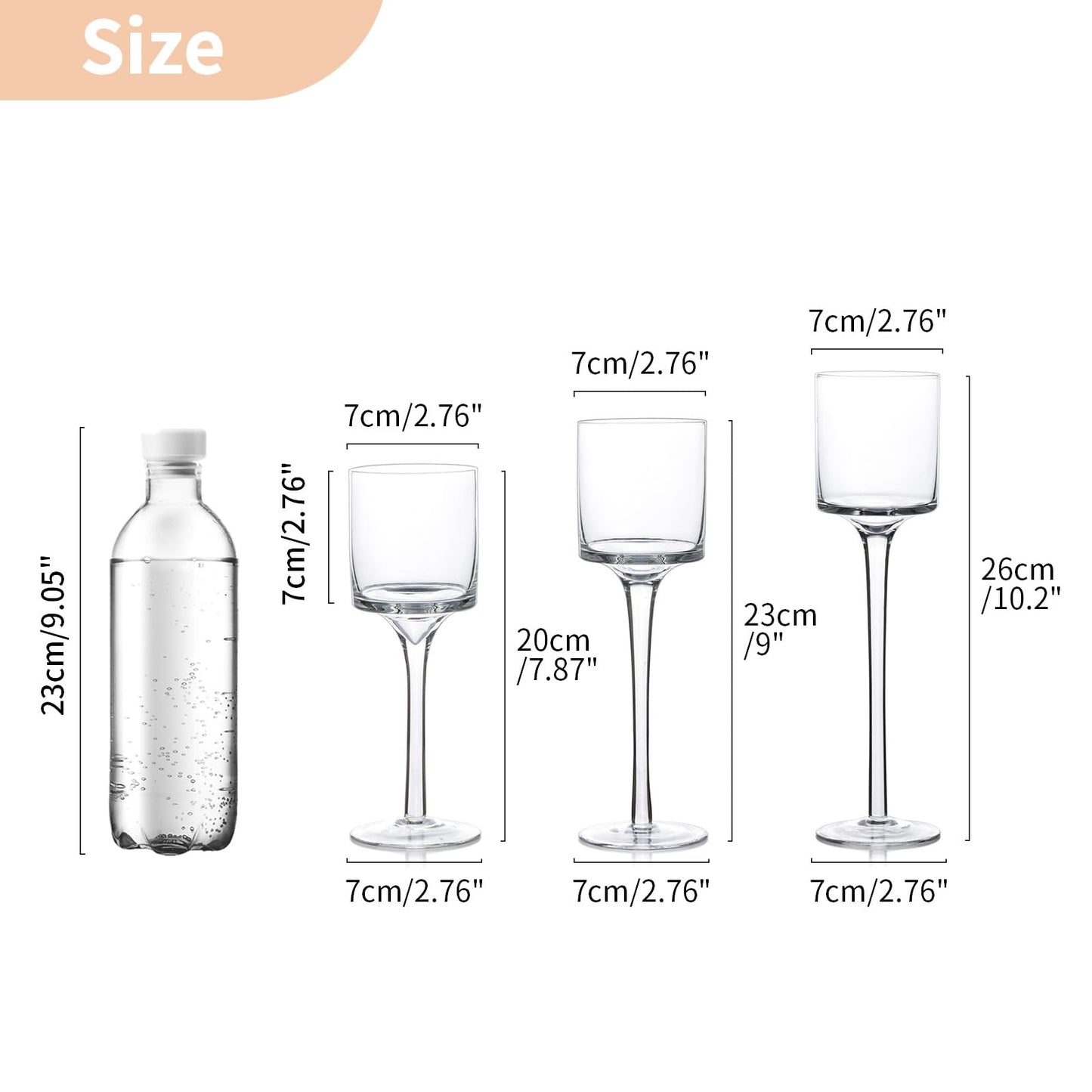 NUPTIO Glass Tealight Candle Holders: Set of 6 Tall Candle Stands for Dinner Table Centerpiece - Stemmed Candleholders for Pillar Floating Candles