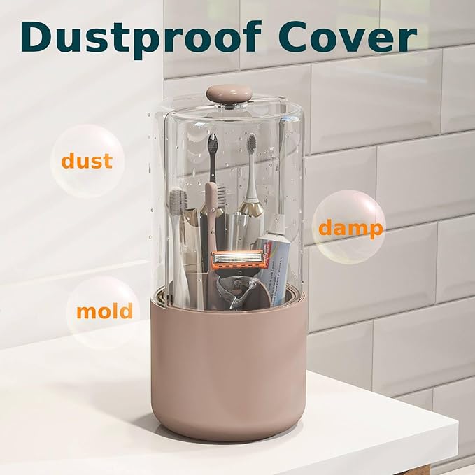 Toothbrush Holder with Cover 360 Rotating 4 Compartments Bathroom Toothpaste
