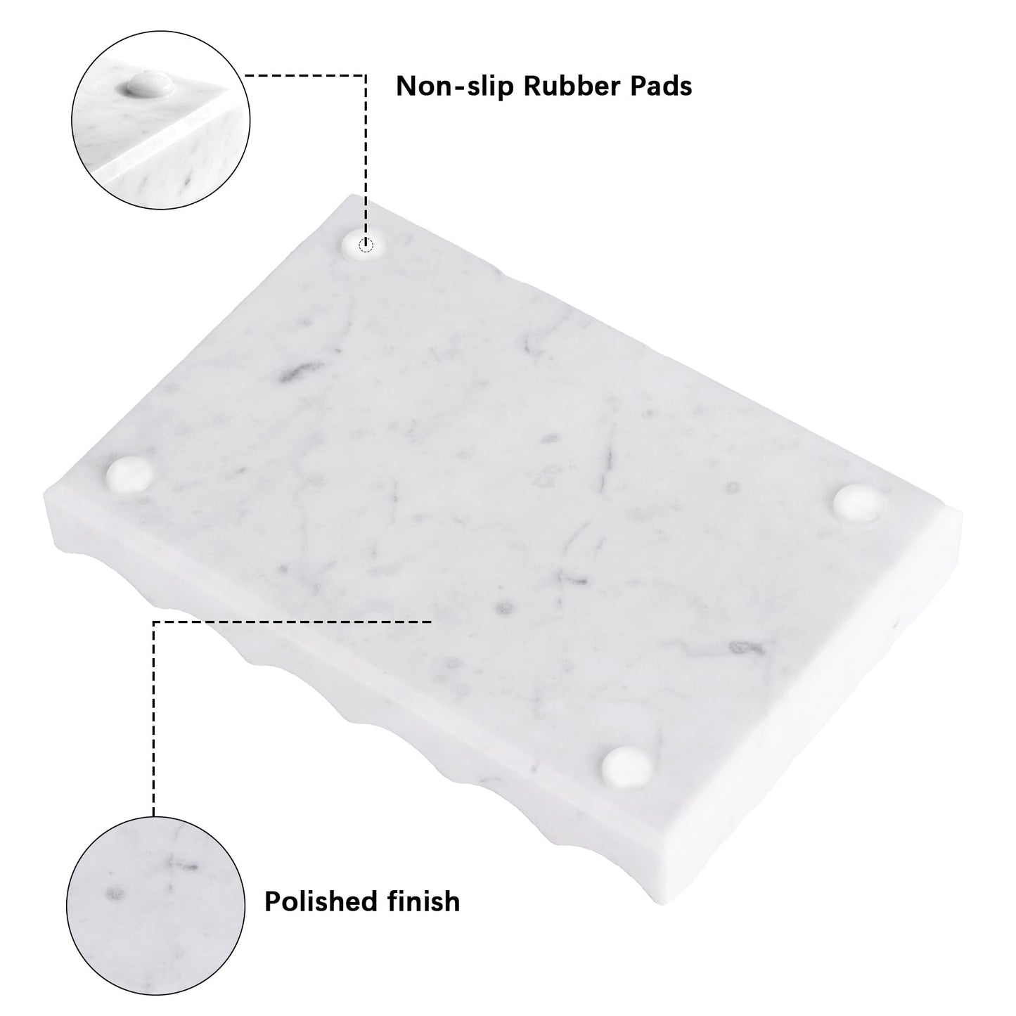 Soap Holder, Luxury Marble Soap Dish for Shower, Bathroom Tray with Creative Wavy Design,Easy Cleaning Marble Tray for Kitchen Sink