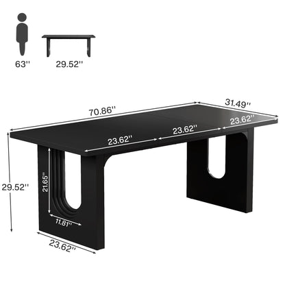 Tribesigns Modern Dining Table for 6 People, 71" Large Kitchen Dining Table with Wood Pedestal Base, Rectangular Long Dinner Table for Kitchen, Dining Room, Living Room, Black