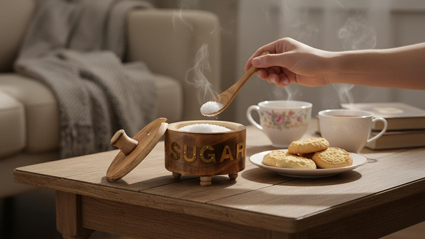 Decorative Rustic Wooden Sugar Bowl With Lid Wide Mouth Candy Treat Jar Spice Jar Holder Condiment Nuts Serving Bowl Pot Salt Spice Herb Loose Leaf Tea Storage Container Novelty Home & Kitchen