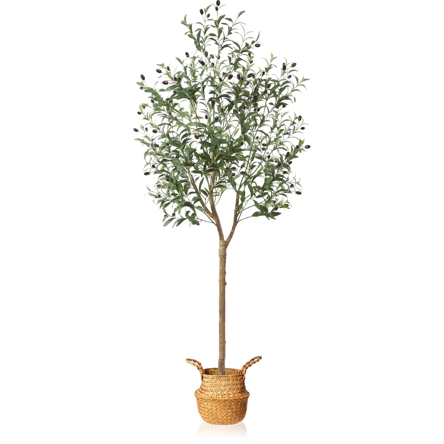 Artificial Olive Tree 6FT – Tall Faux Tree with Realistic Silk Leaves, Handmade Seagrass Basket, Low-Maintenance Large Fake Plants for Modern Office, Floor & Home Decor, Living Room, Indoor Plants