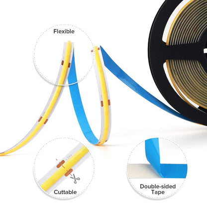 BTF-LIGHTING COB LED Strip Light 5M 528LEDs/m FCOB Dimmable Light Uniformity Flexible High Density Warm White 24V 10mm Width LED Tape for Bedroom Kitchen Home Interior Decoration(Only LED Strip)