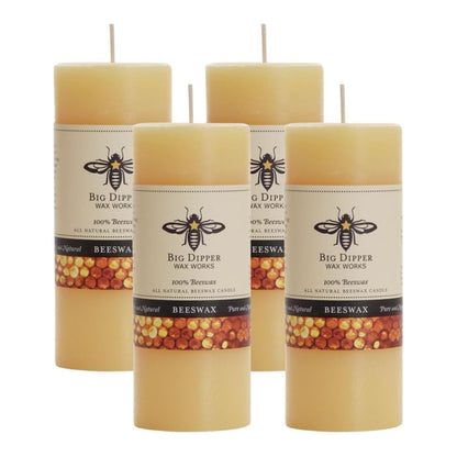 Big Dipper Wax Works 100% Pure Beeswax Pillar Candles (4 Pack) – 2" x 4.75" Handmade in USA, Long Burning Clean Soot-Free, Natural Honey Aroma, Eco-Friendly Cotton Wick, Home Décor & Meditation