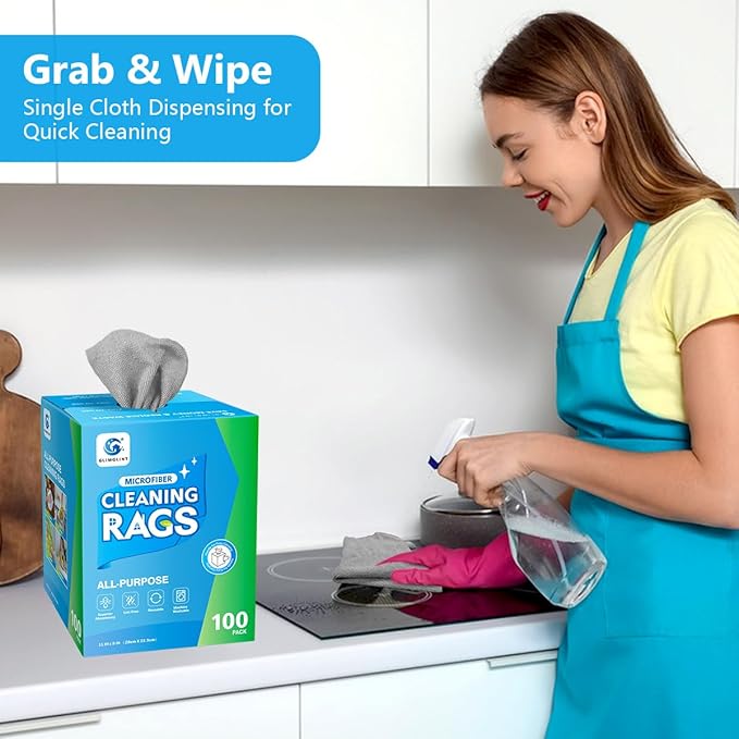 GLIMGLINT Microfiber Cleaning Cloth, 100 Pack Cleaning Rags, Ultra Absorbent