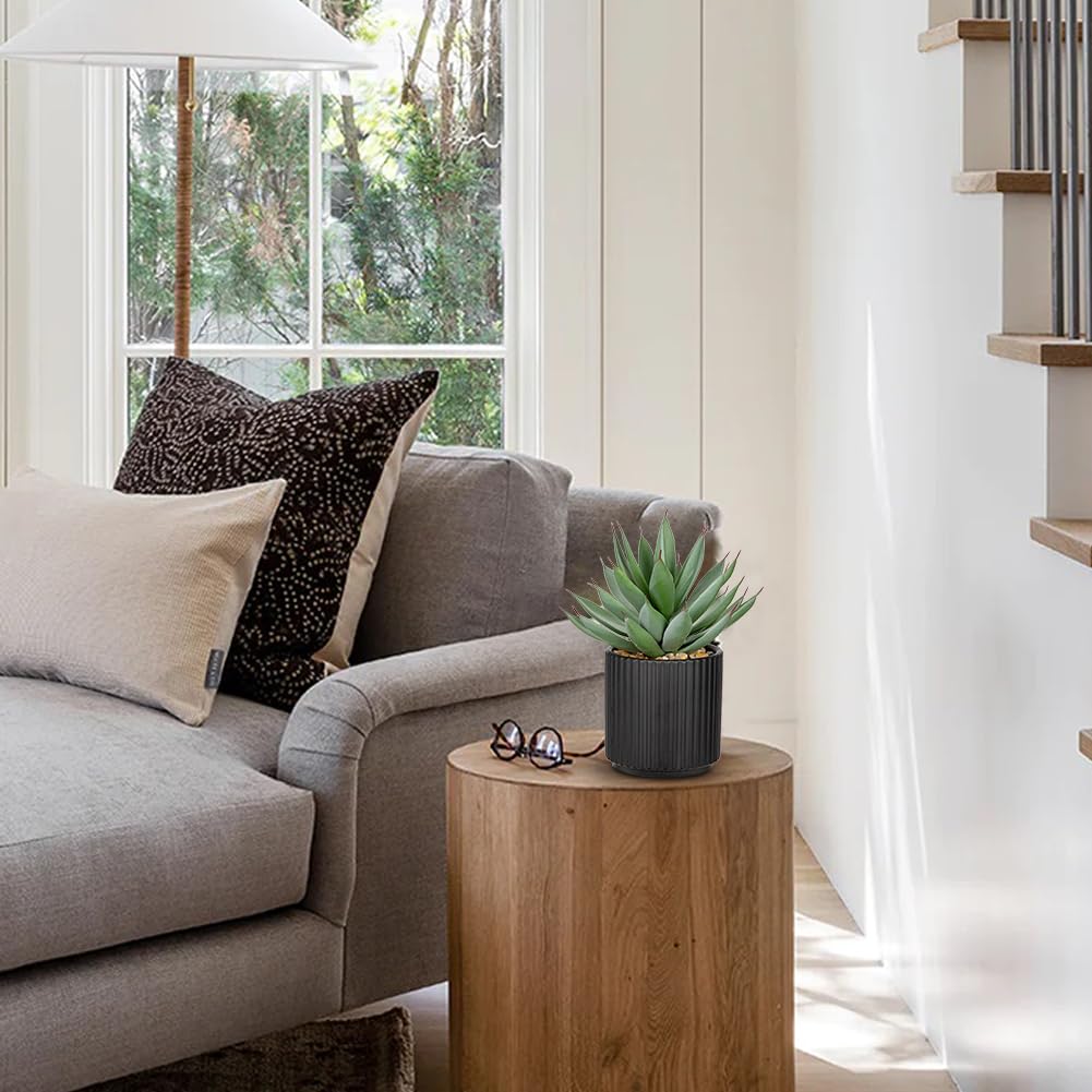 Briful Succulents Plants Artificial for Home Decor, Realistic Potted Fake Agave Plant, Black Ceramic Vase, Cute Aloe Maguey Faux Plant, Shelf Tables Decor, Modern Farmhouse Home Bathroom Decorations