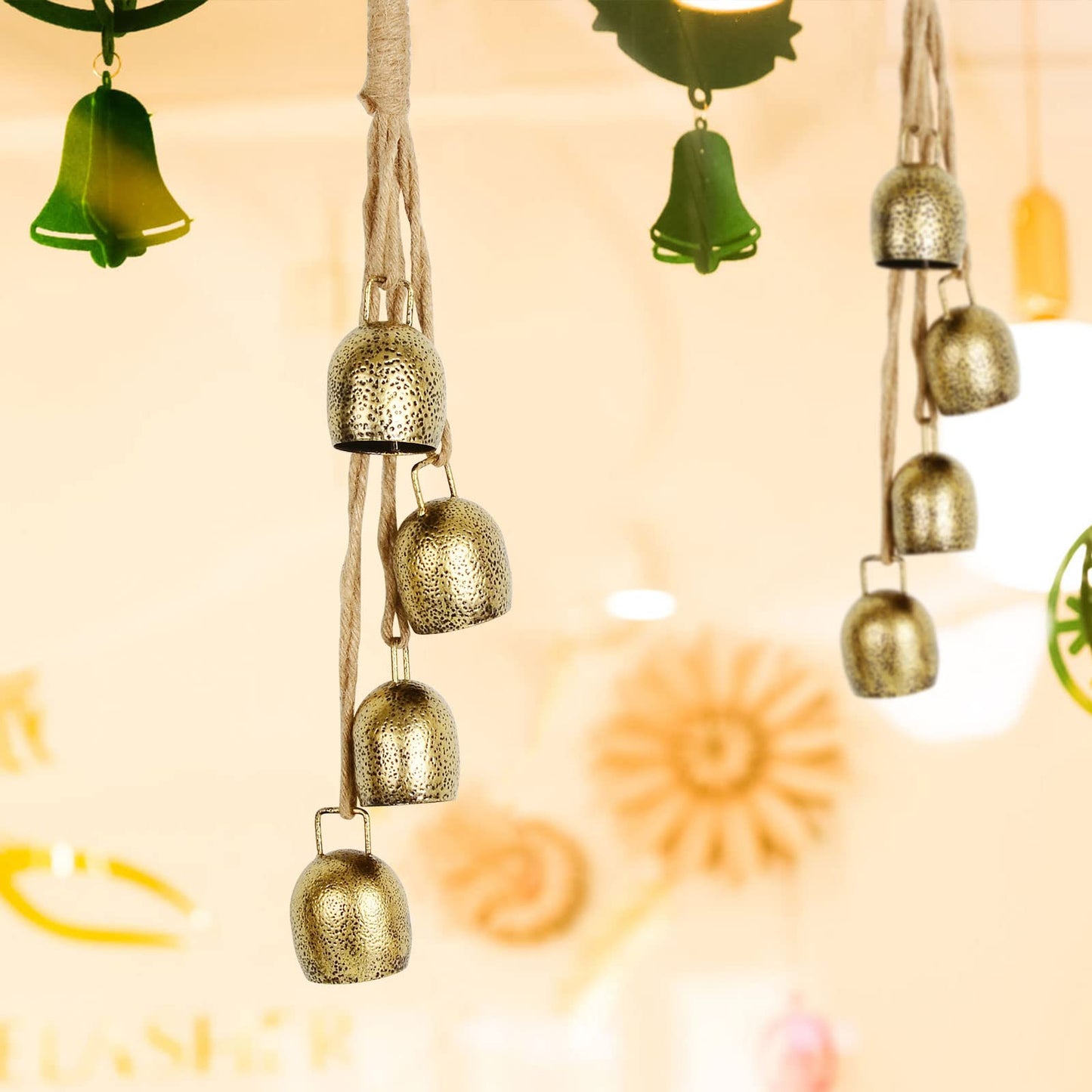 Handmade Chimes Handheld Cow Bell Christmas Decorations for Christmas Tree Garland Doors for Women Mom Gifts Gold Bells Ornaments Decorations