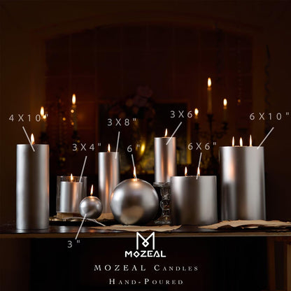 MOZEAL 3" x 8" Hand-Poured Unscented Large Candle,Smokeless Rustic Pillar Candle Set of 2,Slow Burn,No Drip,Approx 150 Hours Burning,Wedding,Dinner,Christmas and Home Decorative,Tall Silver Candle