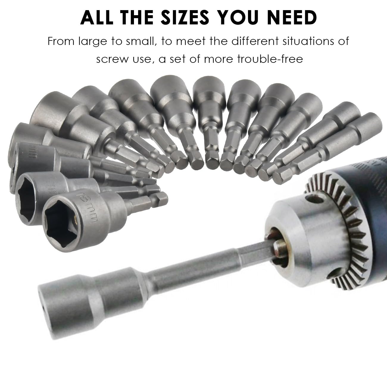 14 x TIMESETL Magnetic Hex Socket Impact Screwdriver 6-19 mm, Magnetic Socket Wrenches Hexagonal Socket Set 1/4 Hexagonal Socket Adapter Tool
