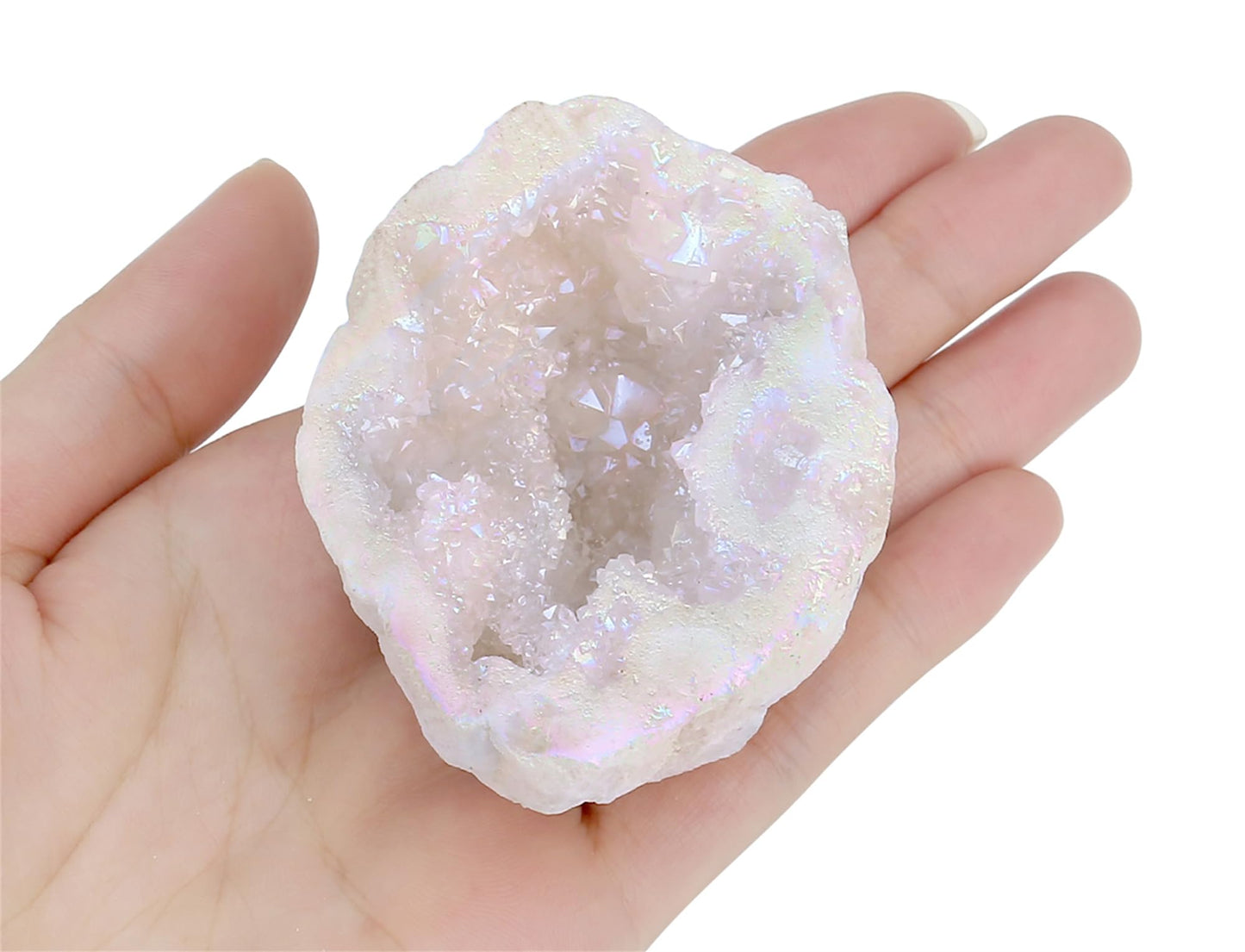 YATOJUZI Angel Aura Crystal Geode 2.75”-3.15" Large Rock Stone Raw Rocks Quartz Stones Healing Crystals Gemstones and Titanium Coated Big Mineral Geodes Energy Protection Reiki Decorations 1PCS