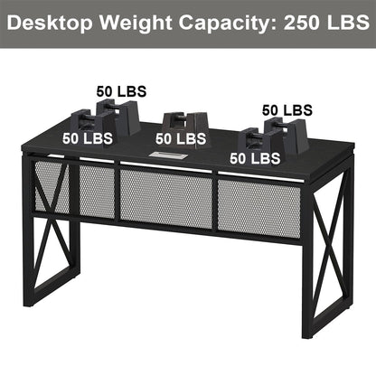 BON AUGURE Black Computer Desk, Modern Gaming Desk, Industrial Wood Office Desks, Sturdy Writing Desks for Home Office, Living Room, Study Workstation, Bedroom (Black, 54 Inch)