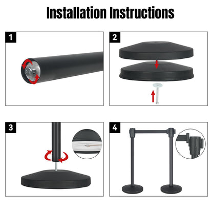 QKA Crowd Control Barriers with 16.4' Retractable Belt 2Pack Stainless Steel Stanchion Posts Queue Line Pole Stanchions, Black