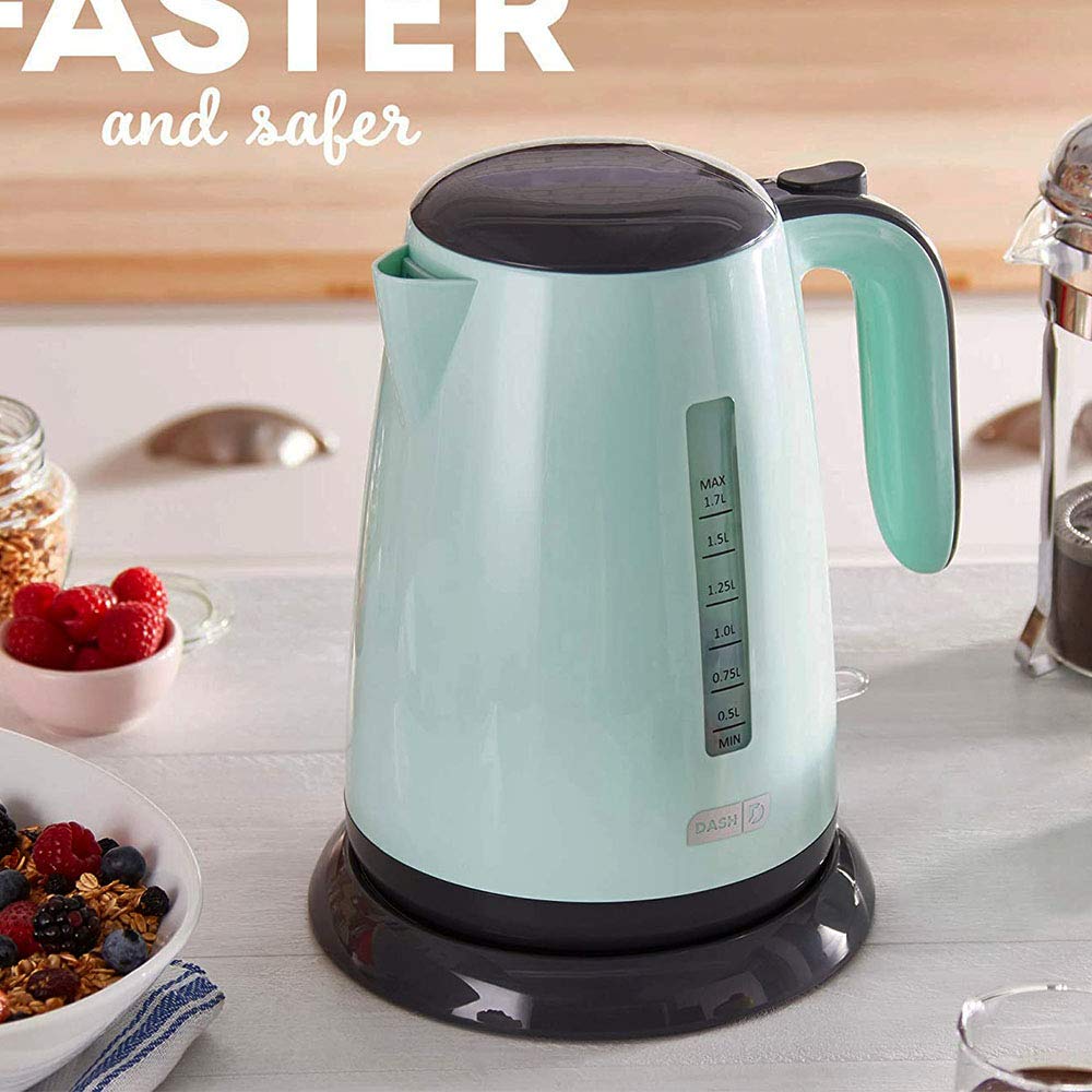 Dash Easy Electric Kettle + Water Heater with with Rapid Boil, Cool Touch Handle, Cordless Carafe + Auto Shut off for Coffee, Tea, Espresso & More, 57 oz. / 1.7L - Aqua