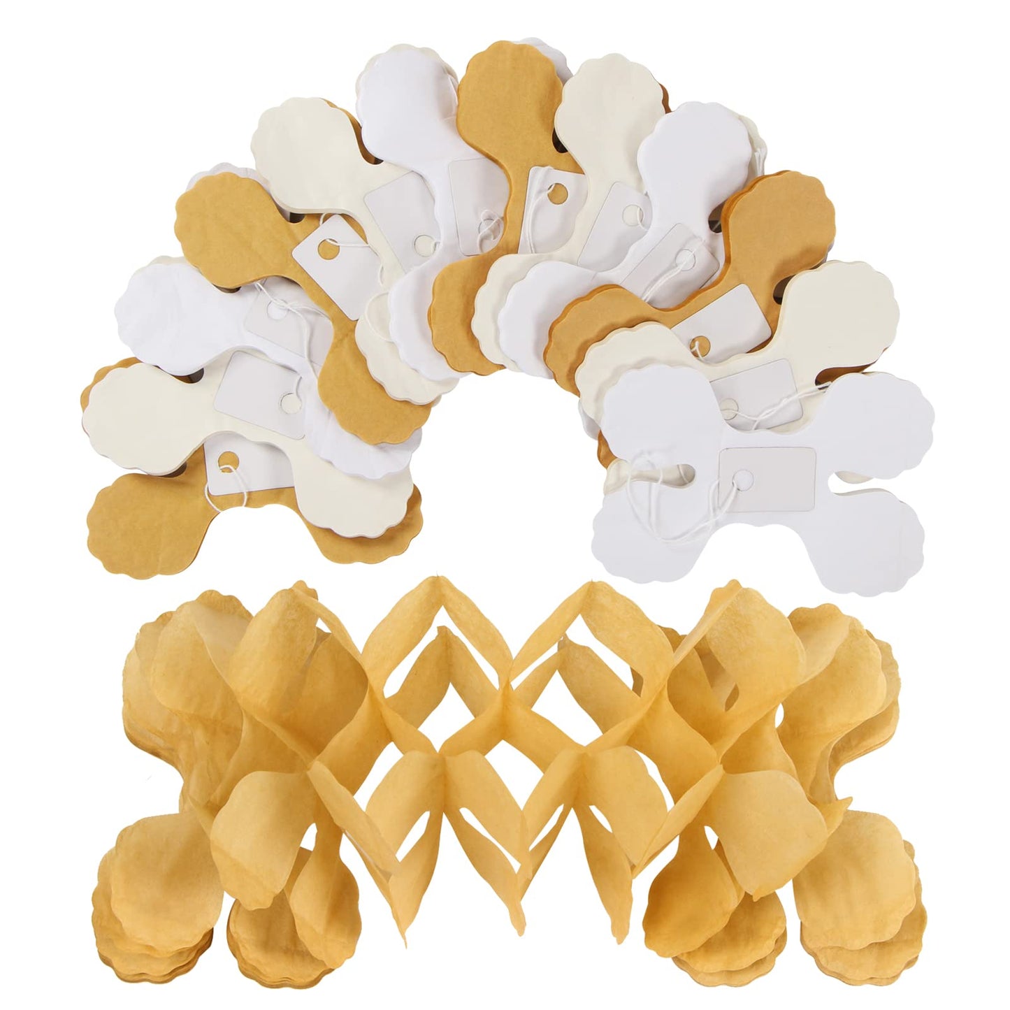 White Ivory-Gold Party-Decorations Streamers Garland - 12pcs 4-Leaf Clover Paper Streamer Wedding Bridal Baby Shower Bachelorette Engagement Banners Neutral Champagne Birthday Christmas Decor Ouruola