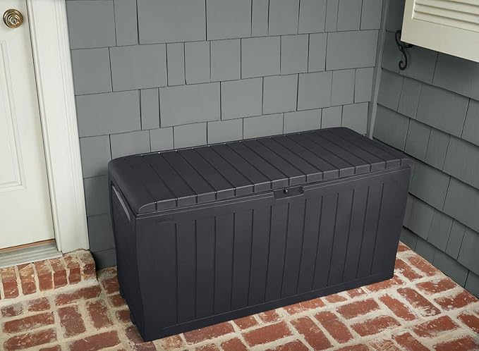 Keter Marvel Plus 71 Gallon Resin Outdoor Storage Box for Patio, Balcony & Garden – Weather‑Resistant Deck Box for Cushions, Pillows, Pool Floats & Tools, Dark Grey