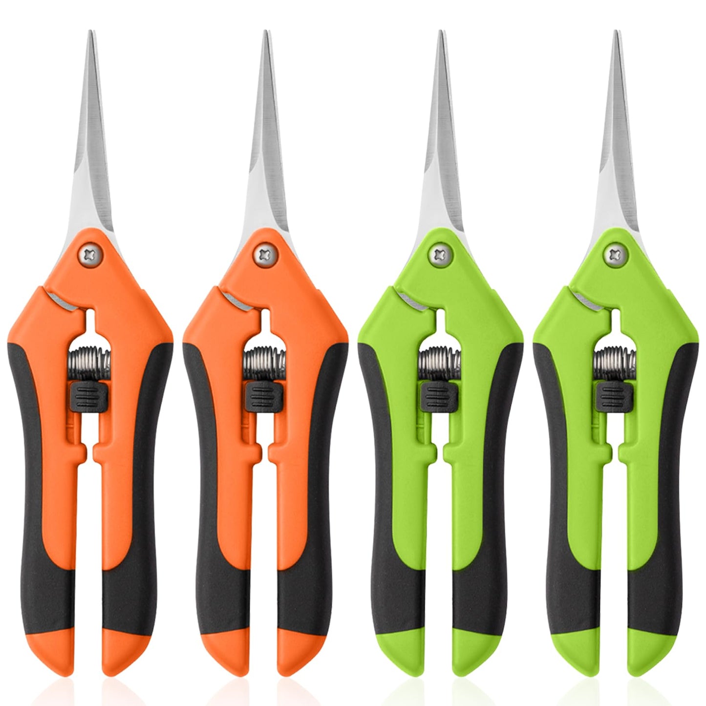 4 Pack Garden Pruning Shears, Stainless Steel Shears, Gardening Shears Scissors Pruning Shears for Gardening Tools (2pcs Green+2pcs Orange)