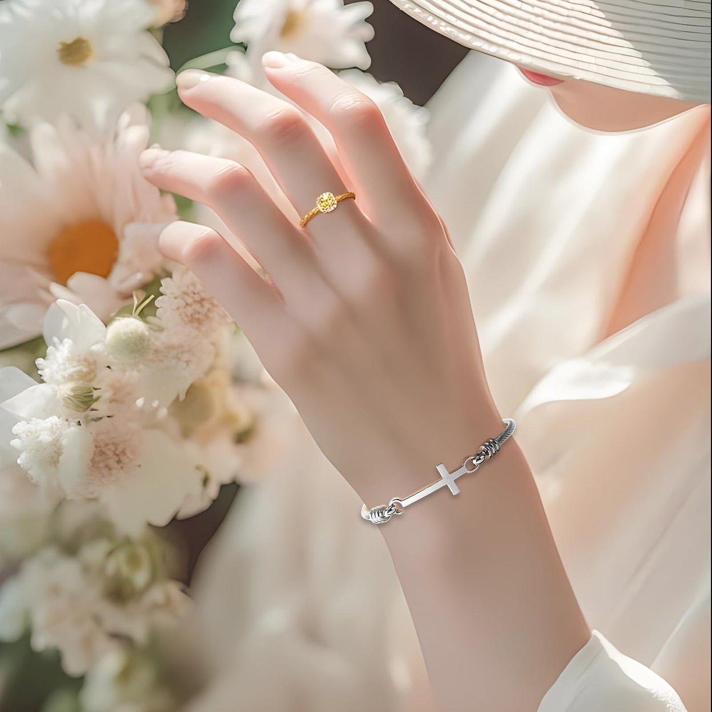 DS Religious Gift for Her Christian Cross Bracelet Bible Verse God is Within Her She Will Not Fall Inspirational Bracelets For Women Stainless Steel Jewelry Gift To Daughter Best Friend (Cross bracelet-Silver 9)