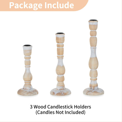 NUPTIO Candlestick Holders Wood for Home: Set of 3 Tall Farmhouse Taper Candle Holders for Christmas Gift Mantel Decor