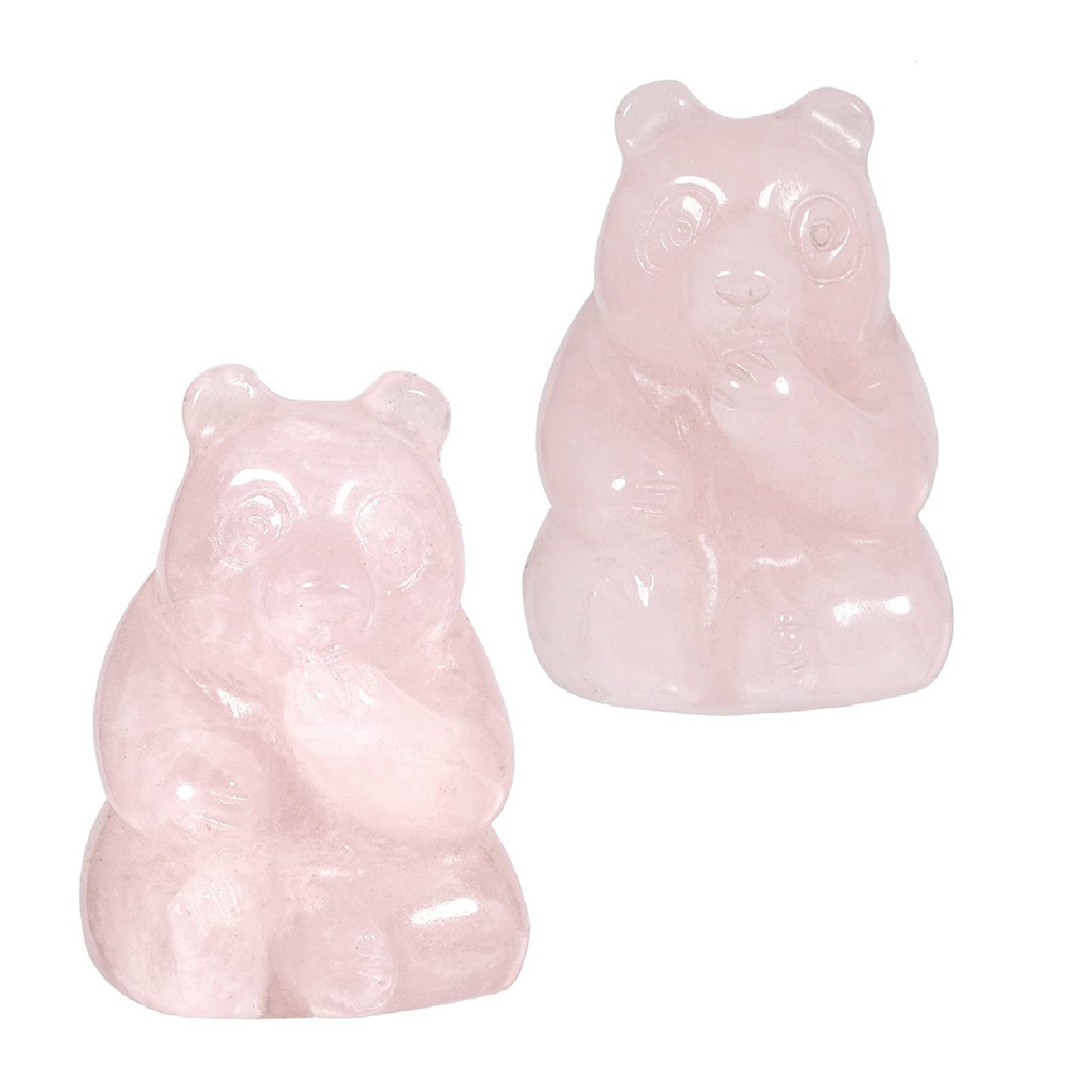 mookaitedecor Set of 2 Hand Carved Rose Quartz Crystal Bear Figurine, Carving Animal Statue Sculpture Pocket Stone for Home Office Decor Collectible