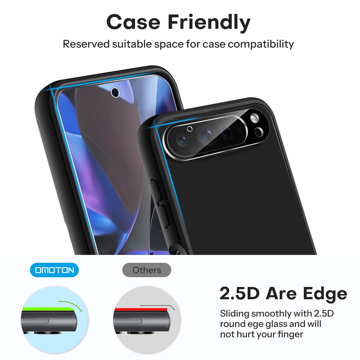 OMOTON 3+2 Pack for Google Pixel 9 Pro XL Screen Protector 6.8 Inch, 3 Tempered Glass Film & 2 Camera Lens Protector, Bubble-free, HD Clear, Not for 9 Pro/ 9