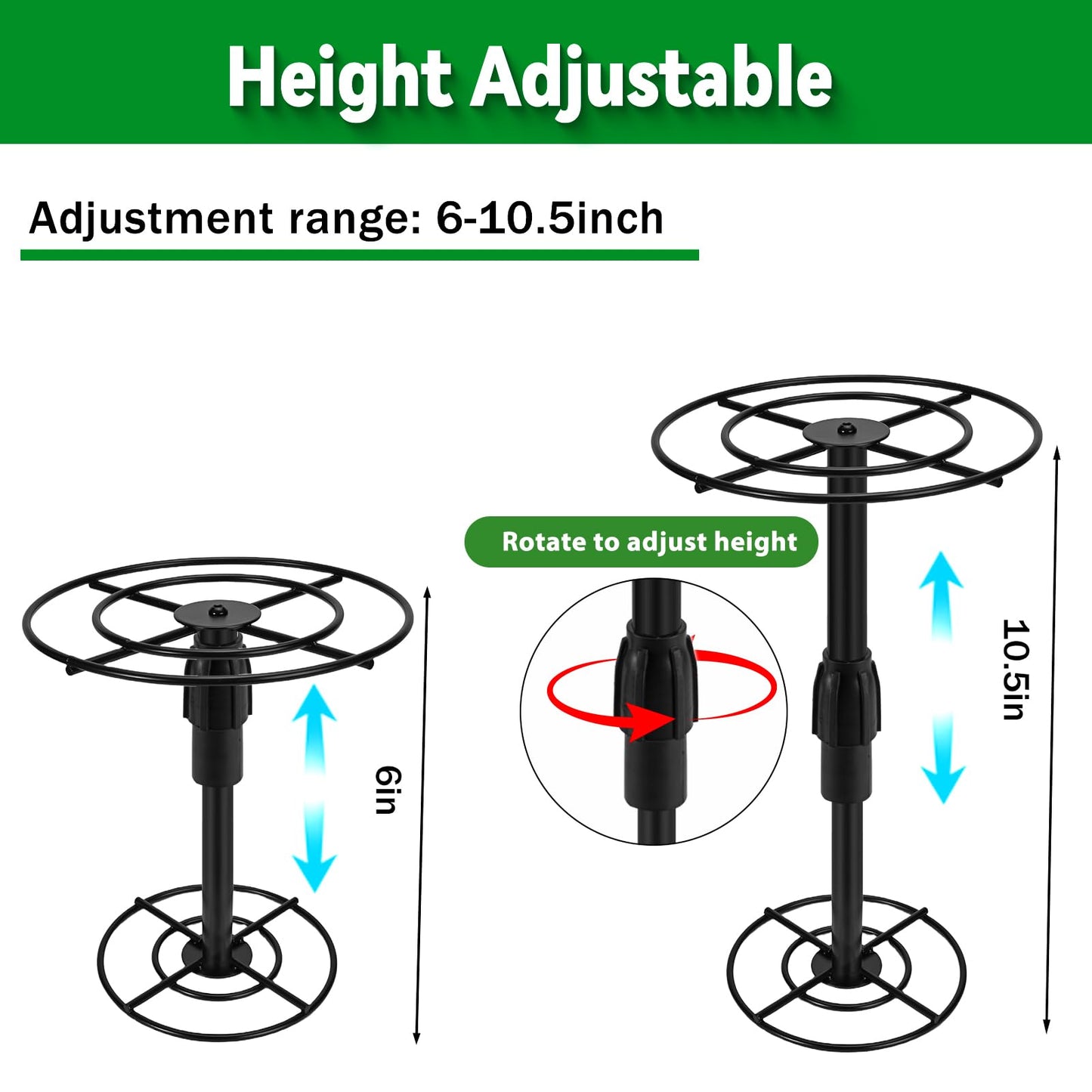 VICAMB 1 Pack Adjustable 6-10.5in Plant Risers for Inside Pots,Metal Planter Lift Inserts Fillers Risers for Tall Square Round Taper Large Pots(5.9" 7.87" 9.84" Base or Top)
