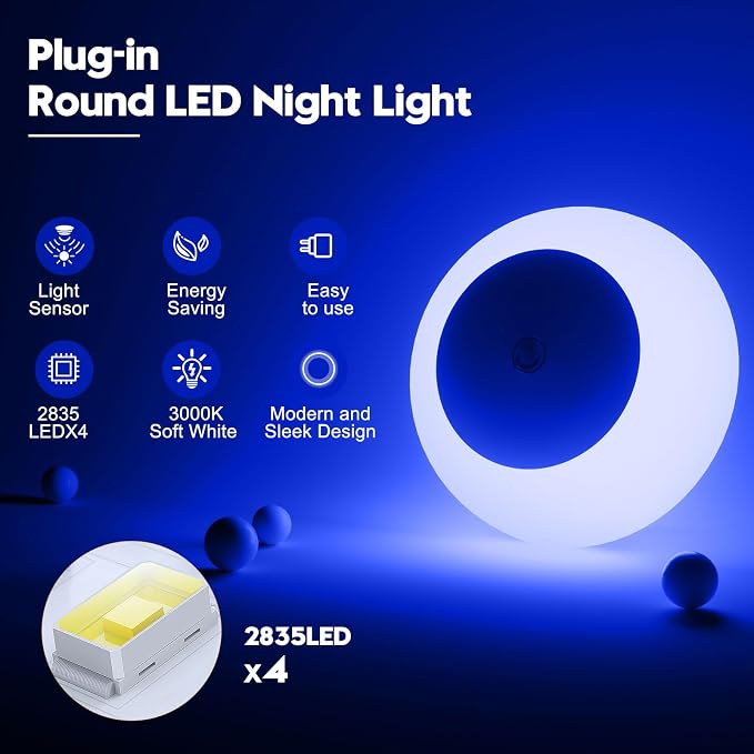 fesnne Night Light, Night Lights Plug into Wall, Dusk to Dawn Sensor, Blue Led Night Light 0.5W, 8 Pack Nightlight for Adults, Bedroom, Bathroom, Hallway, Kitchen