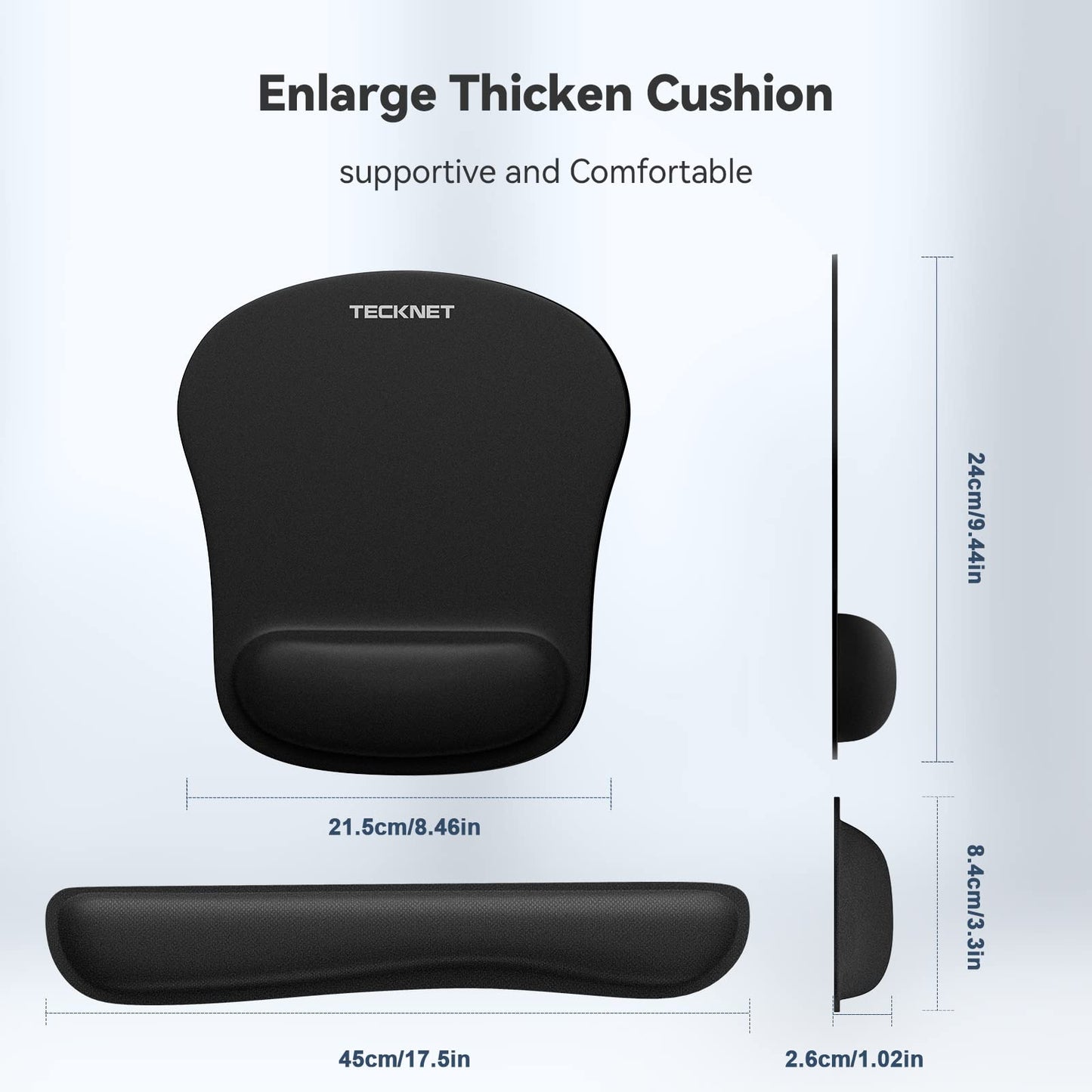 TECKNET Keyboard Wrist Rest and Mouse Pad with Wrist Support, Memory Foam Set for Computer/Laptop/Mac, Lightweight for Easy Typing & Pain Relief Ergonomic Mousepad (Black)