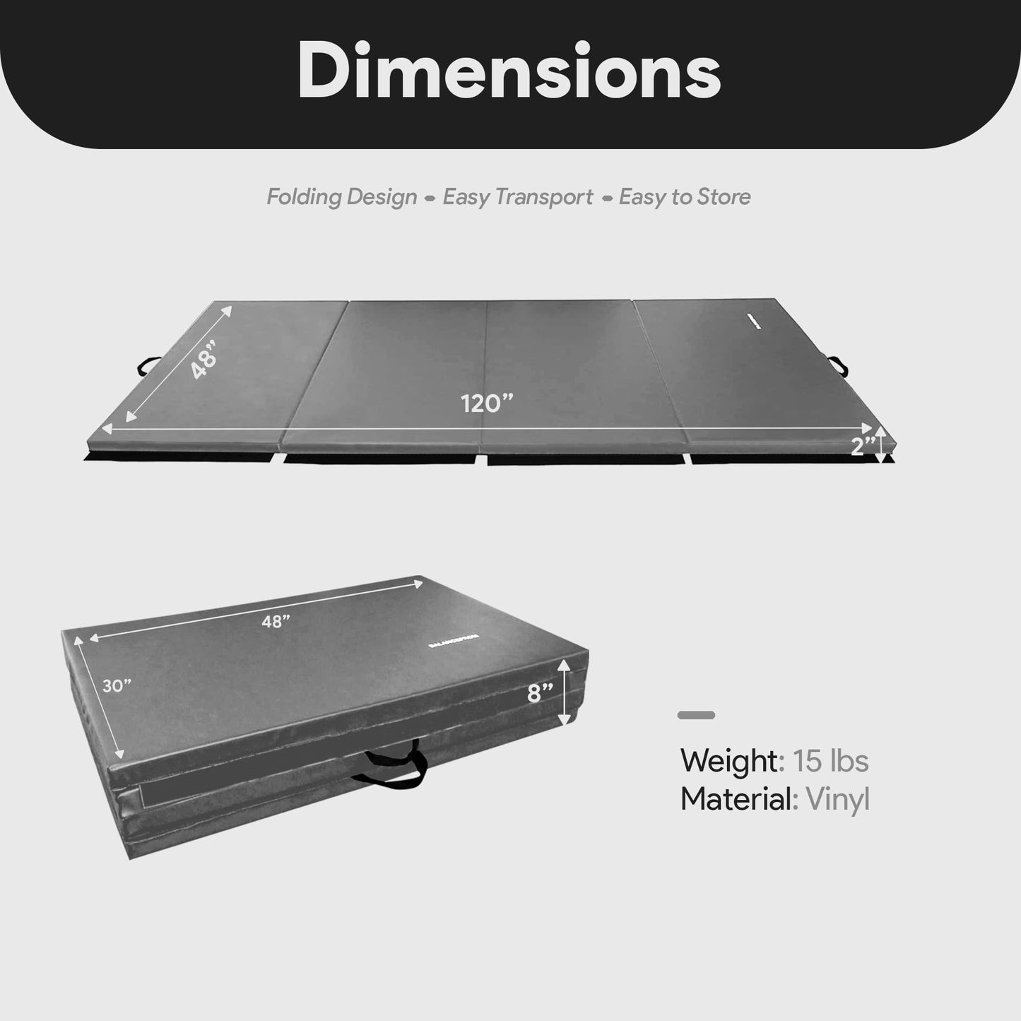 BalanceFrom 10x4 Feet 4-Panel Folding Gymnastics Mat – 2-Inch Thick Pad with Vinyl Surface and Carrying Handles for Tumbling, Yoga, Pilates, Home Workouts, and Martial Arts