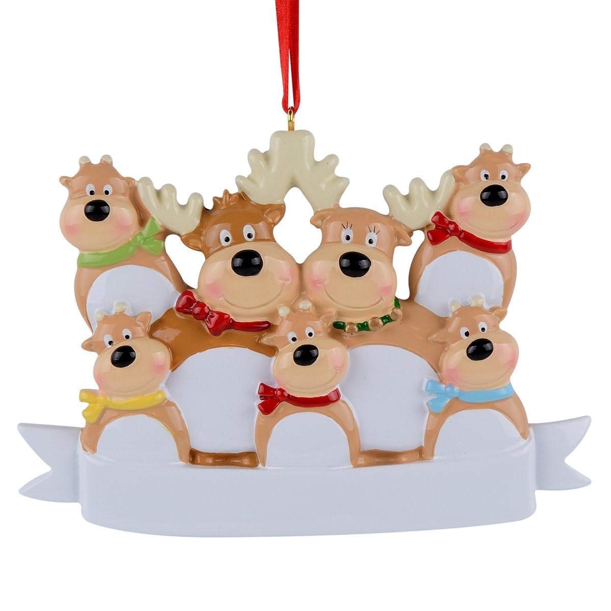 Personalized Reindeer Family of 7 Christmas Ornament - Cute Deer Family Ornament - Polyresin Deer Christmas Tree Decor Keepsake Ornaments - Grandkid Ornaments