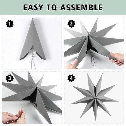 5Pack 9-Pointed Paper Star Lantern 11.8 inch Hanging Paper Lampshade for Winter Wonderland Xmas Day Decoration Wedding Birthday Party Home Decor (Gold)