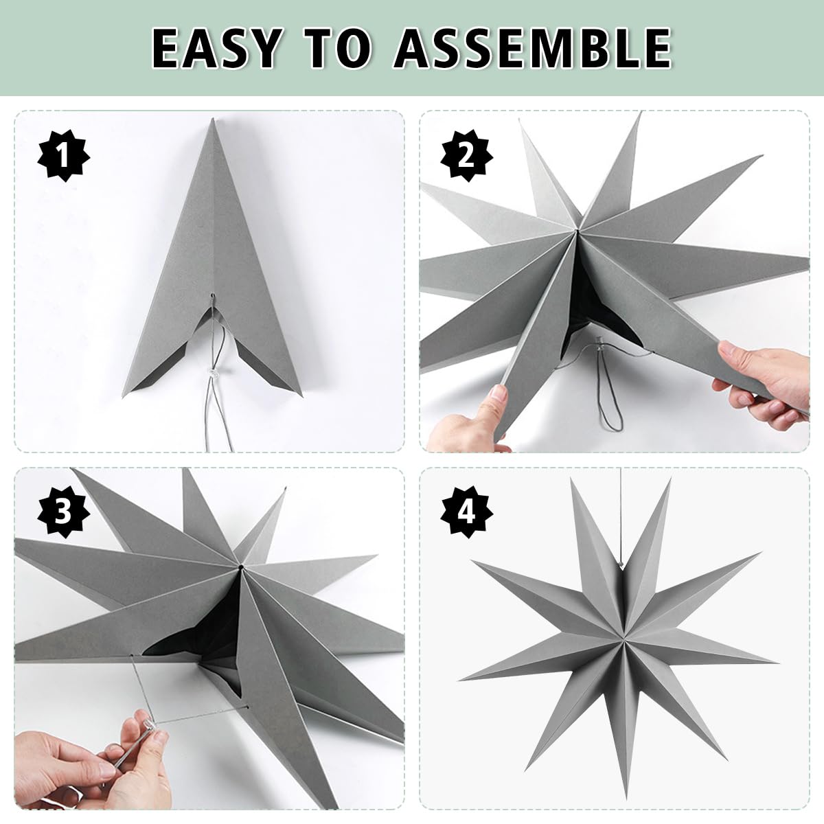5Pack 9-Pointed Paper Star Lantern 11.8 inch Hanging Paper Lampshade for Winter Wonderland Xmas Day Decoration Wedding Birthday Party Home Decor (Gold)