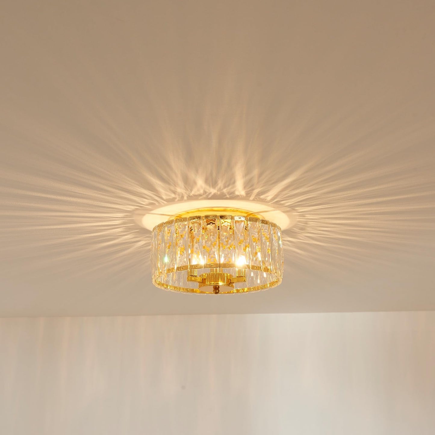 ElegLumi Crystal Ceiling Light, 3-Light Modern Flushmount Ceiling Light for Living Room, Dinning Room Hallway, D12xH9inch, Gold Finish Frame & K9 Crystal