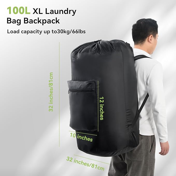 OTraki Large Laundry Backpack 100L Heavy Duty Travel Laundry Bags Hamper Bag